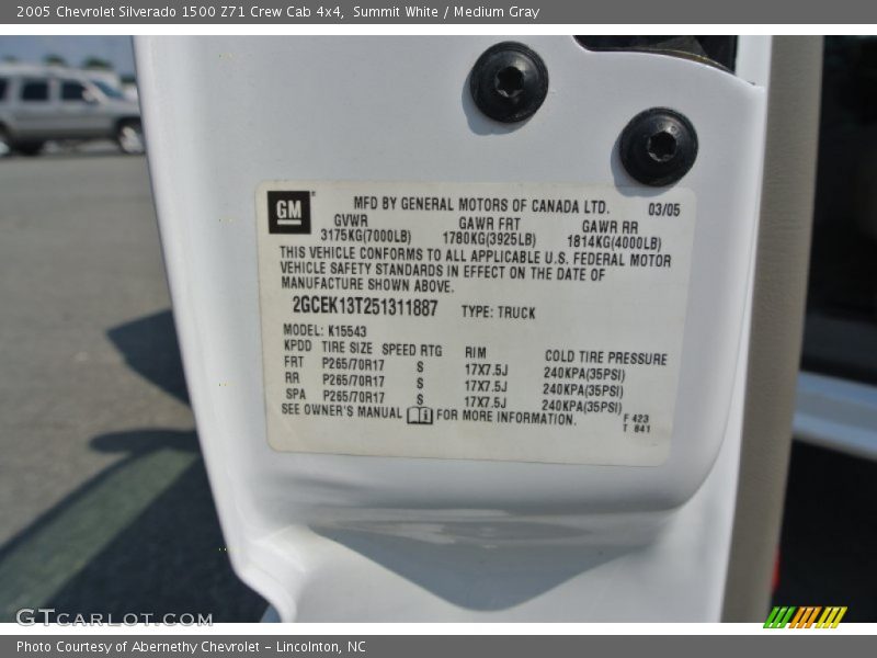 Summit White / Medium Gray 2005 Chevrolet Silverado 1500 Z71 Crew Cab 4x4
