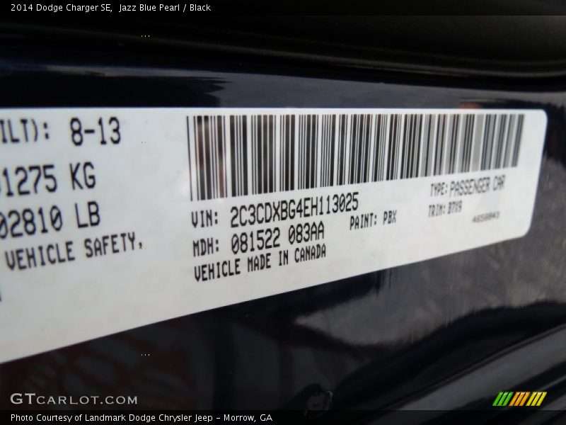 2014 Charger SE Jazz Blue Pearl Color Code PBX