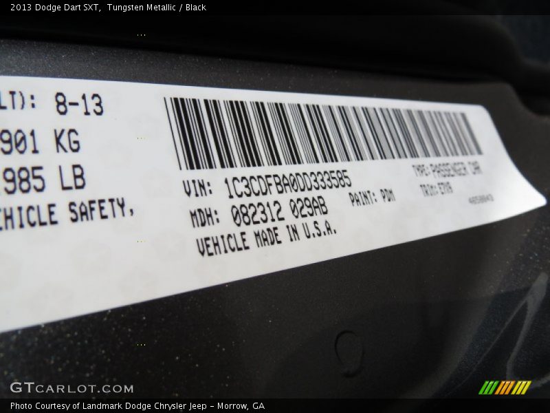 Tungsten Metallic / Black 2013 Dodge Dart SXT