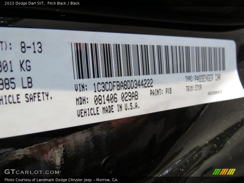 Pitch Black / Black 2013 Dodge Dart SXT