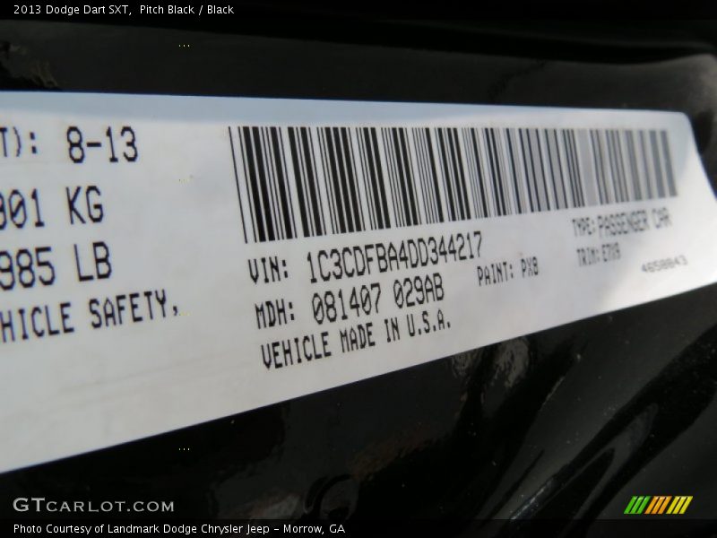 Pitch Black / Black 2013 Dodge Dart SXT