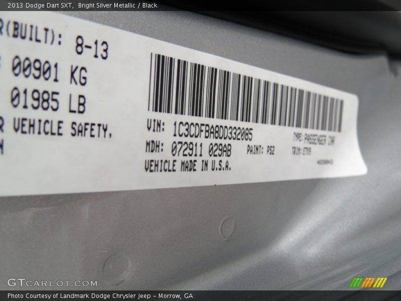 Bright Silver Metallic / Black 2013 Dodge Dart SXT