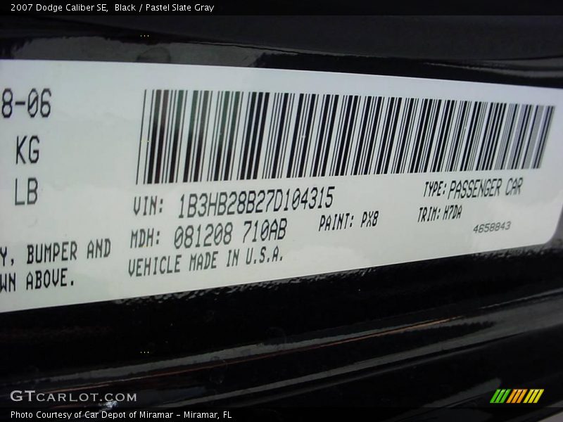 Black / Pastel Slate Gray 2007 Dodge Caliber SE
