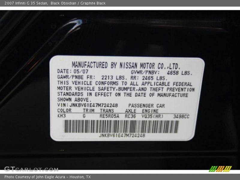 Black Obsidian / Graphite Black 2007 Infiniti G 35 Sedan