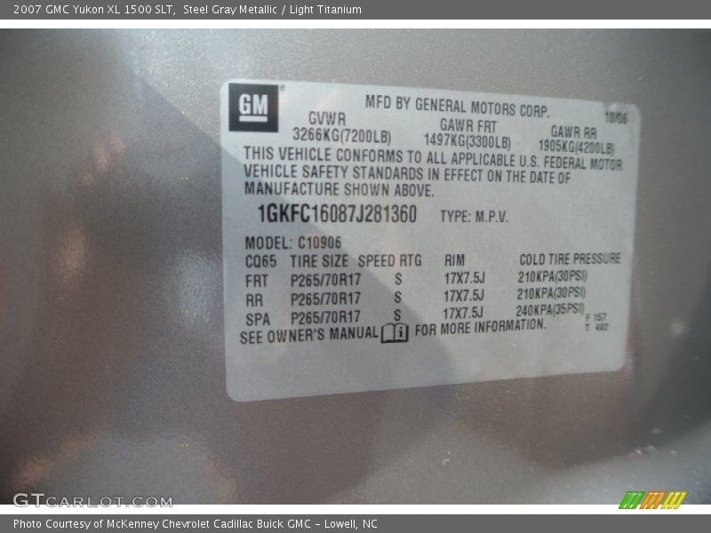 Steel Gray Metallic / Light Titanium 2007 GMC Yukon XL 1500 SLT