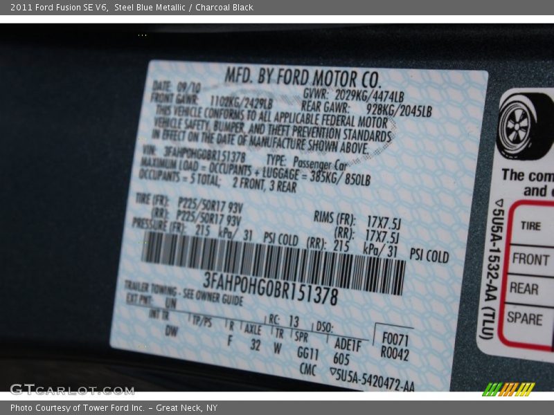 Steel Blue Metallic / Charcoal Black 2011 Ford Fusion SE V6