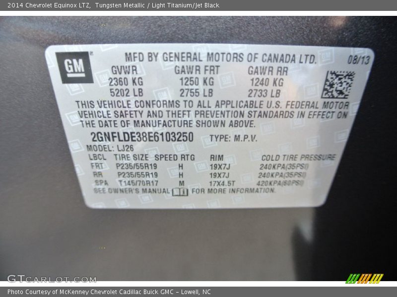 Tungsten Metallic / Light Titanium/Jet Black 2014 Chevrolet Equinox LTZ