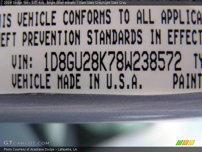 Bright Silver Metallic / Dark Slate Gray/Light Slate Gray 2008 Dodge Nitro SXT 4x4