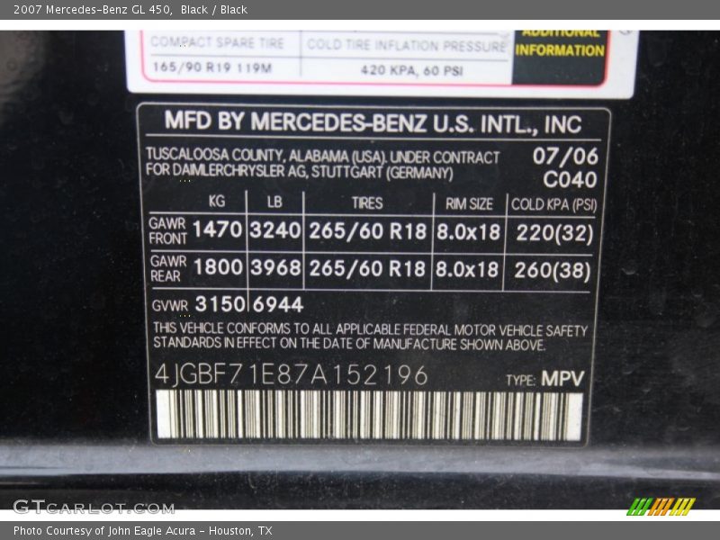 Black / Black 2007 Mercedes-Benz GL 450