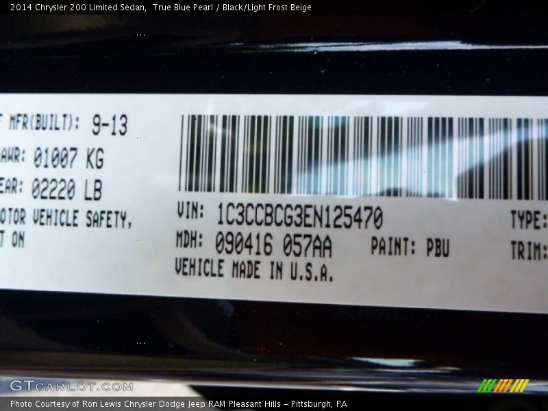 True Blue Pearl / Black/Light Frost Beige 2014 Chrysler 200 Limited Sedan