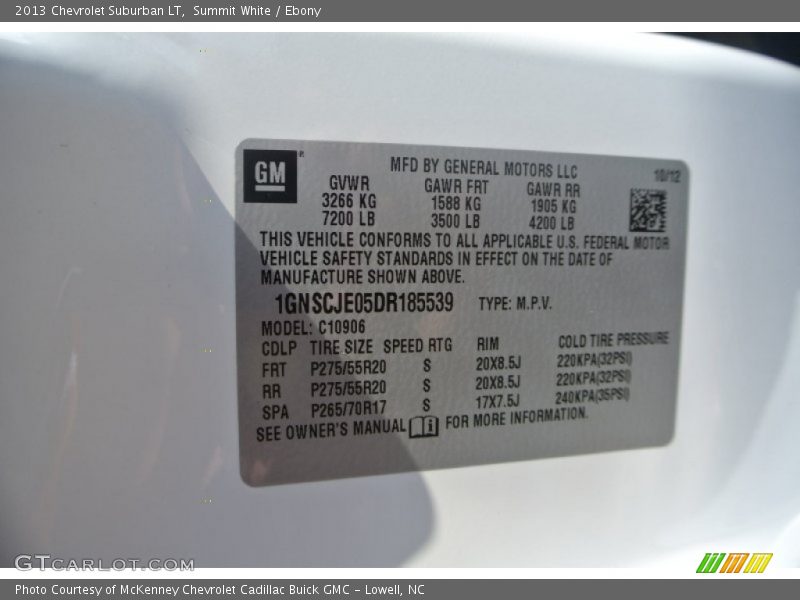 Summit White / Ebony 2013 Chevrolet Suburban LT