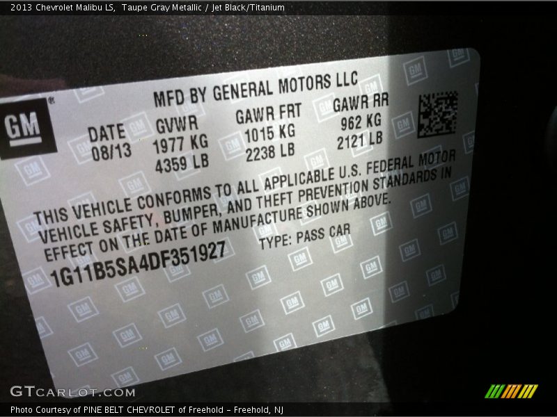 Taupe Gray Metallic / Jet Black/Titanium 2013 Chevrolet Malibu LS