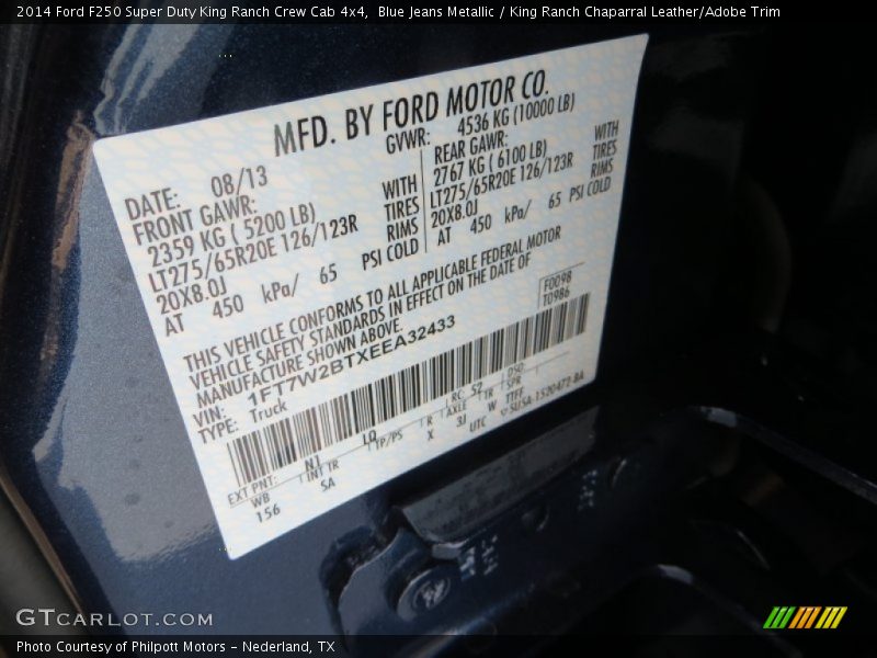 2014 F250 Super Duty King Ranch Crew Cab 4x4 Blue Jeans Metallic Color Code N1
