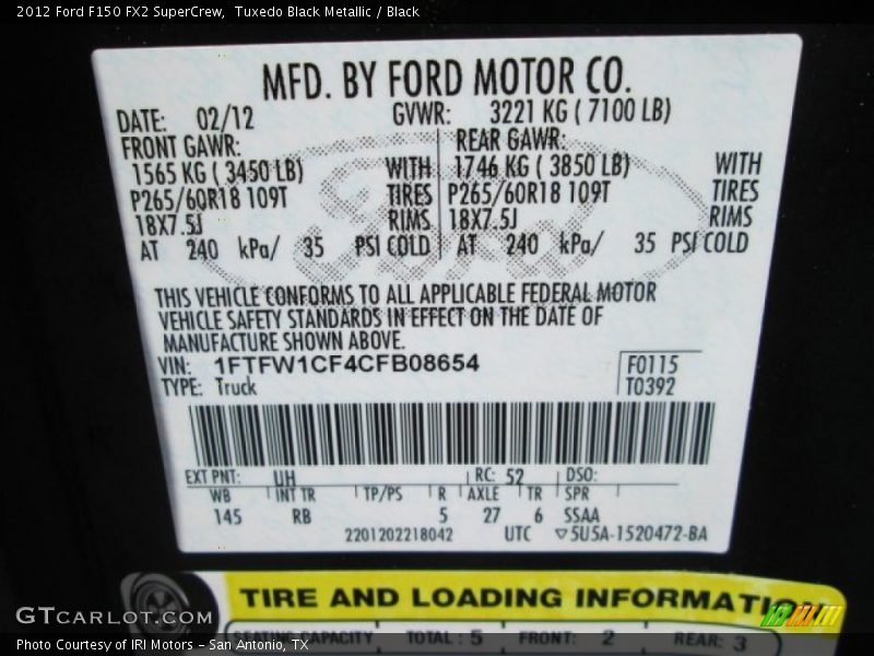 Tuxedo Black Metallic / Black 2012 Ford F150 FX2 SuperCrew