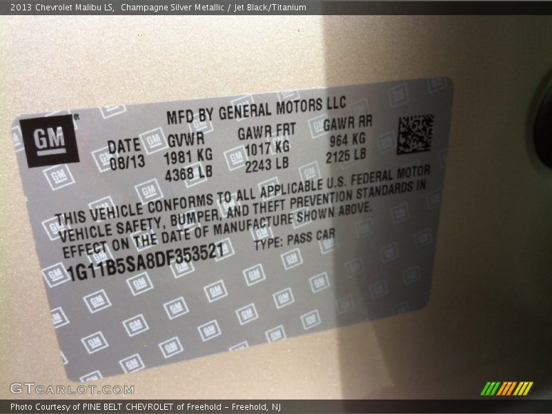 Champagne Silver Metallic / Jet Black/Titanium 2013 Chevrolet Malibu LS