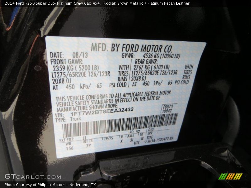Kodiak Brown Metallic / Platinum Pecan Leather 2014 Ford F250 Super Duty Platinum Crew Cab 4x4