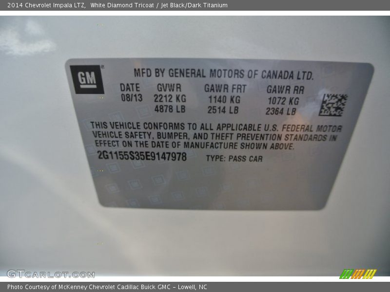 White Diamond Tricoat / Jet Black/Dark Titanium 2014 Chevrolet Impala LTZ