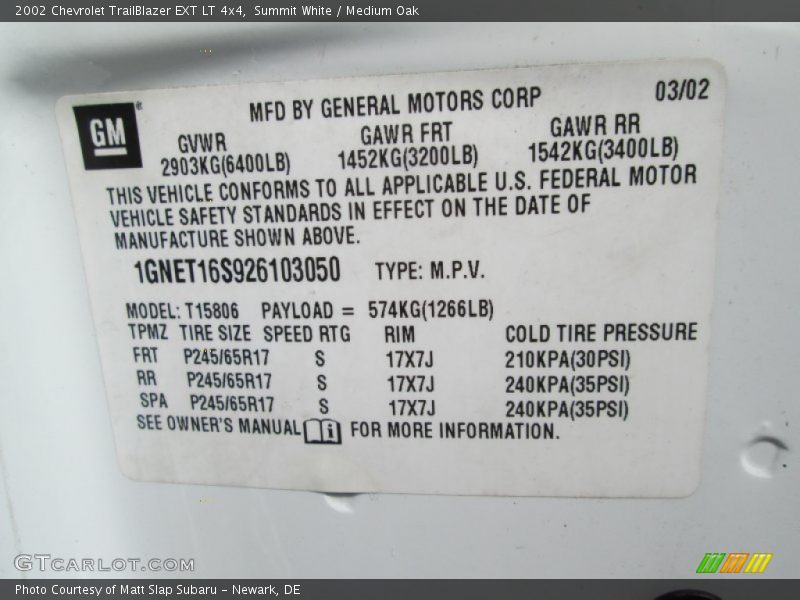 Summit White / Medium Oak 2002 Chevrolet TrailBlazer EXT LT 4x4