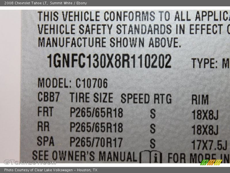 Summit White / Ebony 2008 Chevrolet Tahoe LT