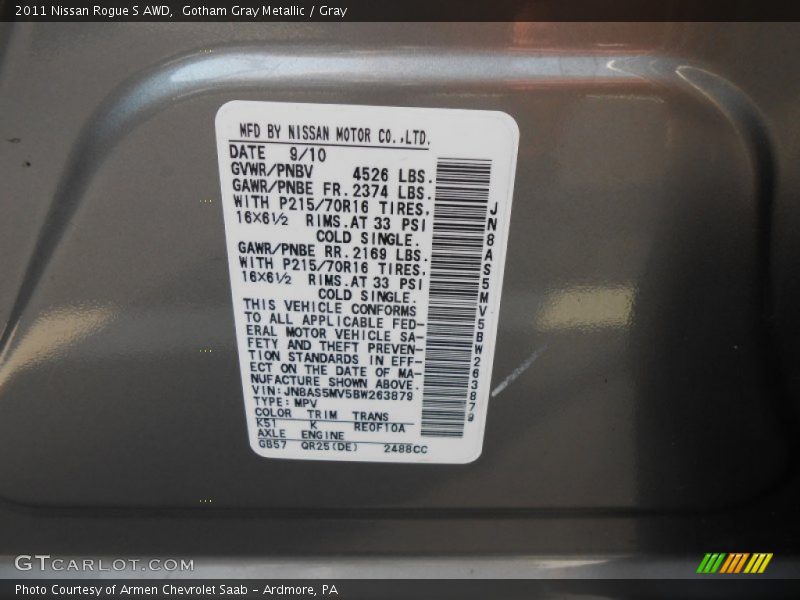 Gotham Gray Metallic / Gray 2011 Nissan Rogue S AWD