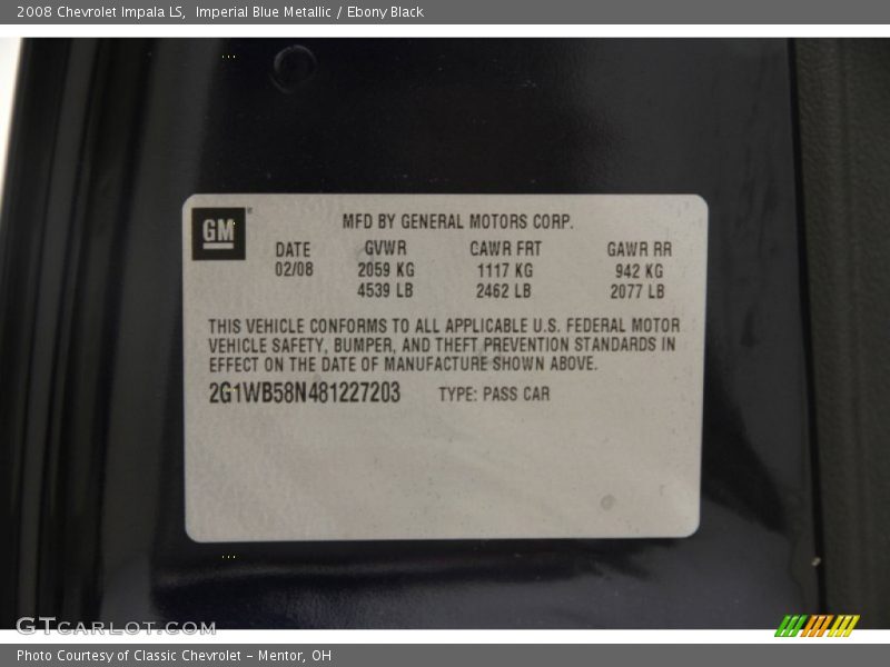 Imperial Blue Metallic / Ebony Black 2008 Chevrolet Impala LS
