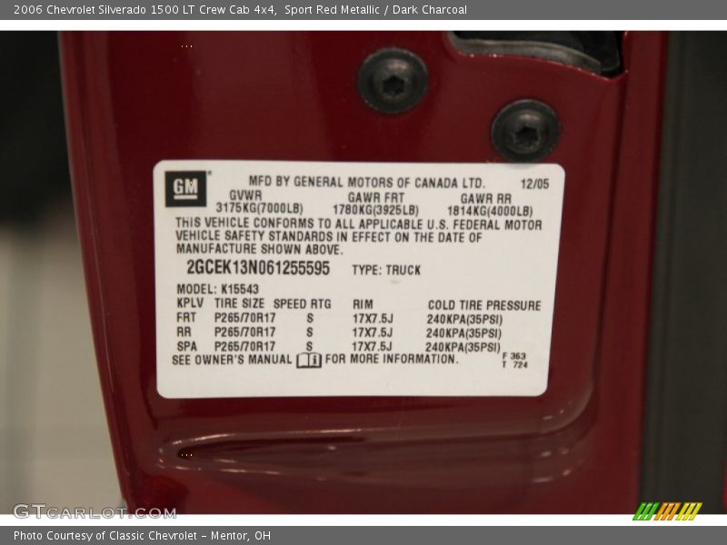 Info Tag of 2006 Silverado 1500 LT Crew Cab 4x4