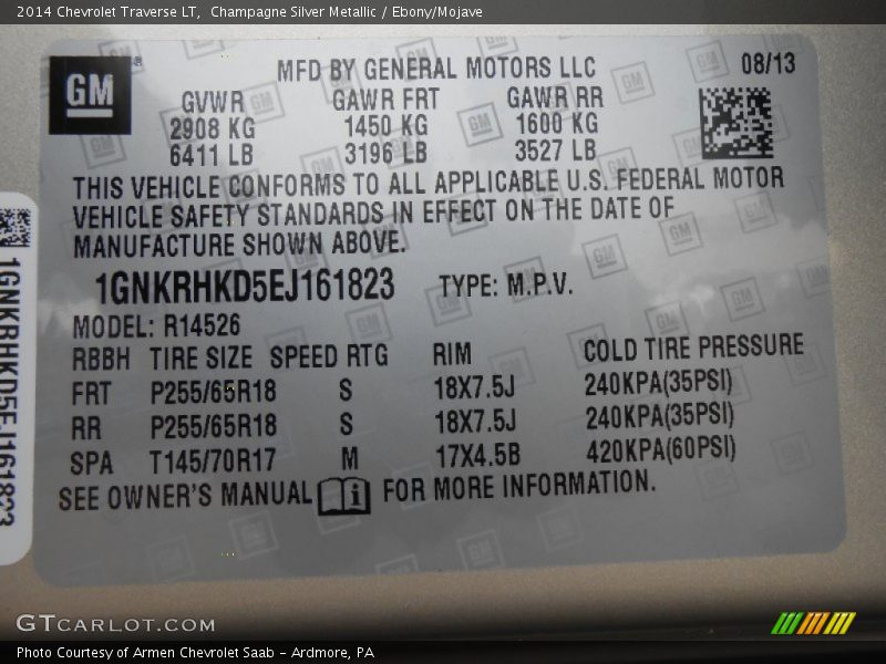 Champagne Silver Metallic / Ebony/Mojave 2014 Chevrolet Traverse LT