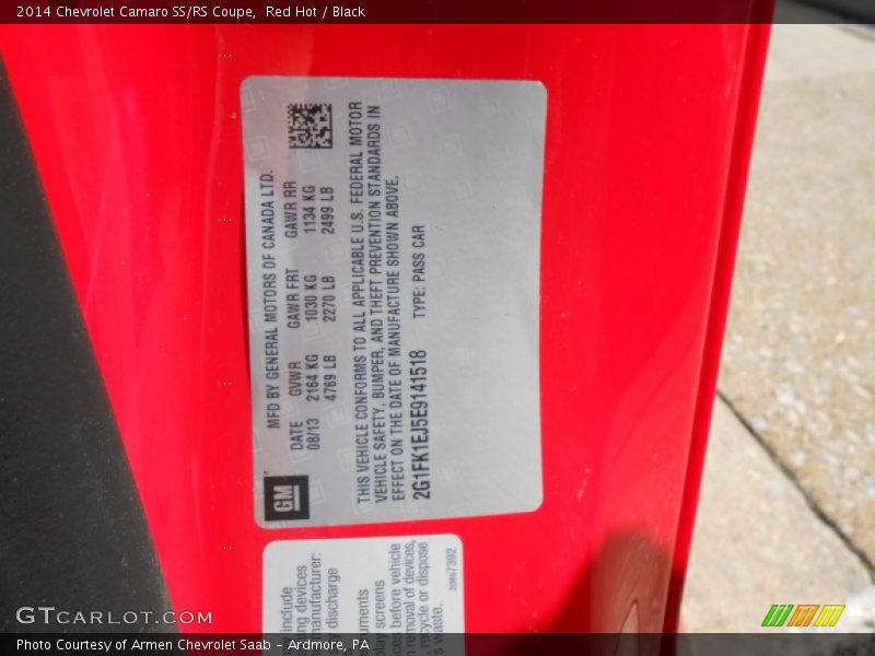 Red Hot / Black 2014 Chevrolet Camaro SS/RS Coupe