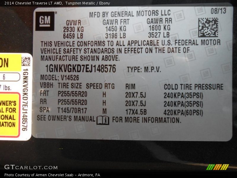 Tungsten Metallic / Ebony 2014 Chevrolet Traverse LT AWD