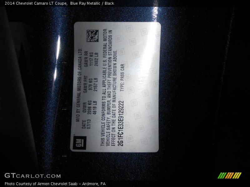 Blue Ray Metallic / Black 2014 Chevrolet Camaro LT Coupe