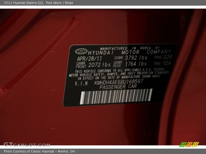 Red Allure / Beige 2011 Hyundai Elantra GLS