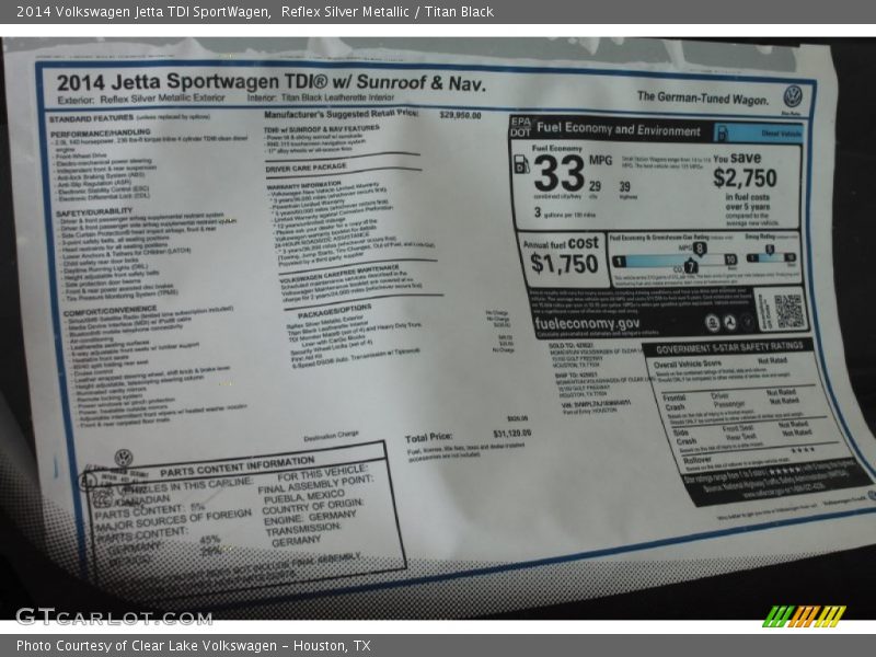  2014 Jetta TDI SportWagen Window Sticker