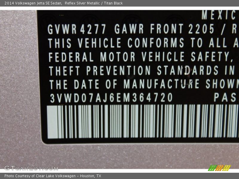 Reflex Silver Metallic / Titan Black 2014 Volkswagen Jetta SE Sedan