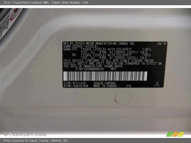 Classic Silver Metallic / Ash 2011 Toyota RAV4 Limited 4WD