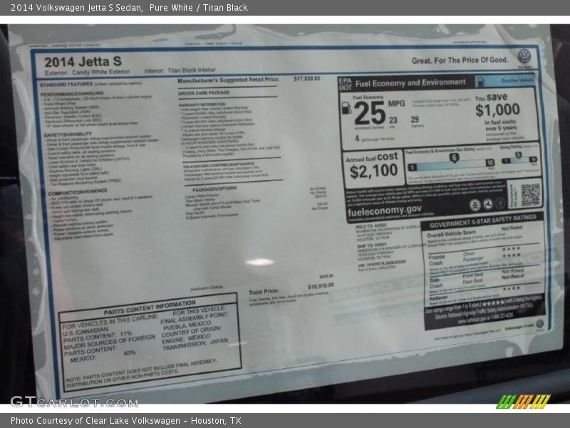 Pure White / Titan Black 2014 Volkswagen Jetta S Sedan