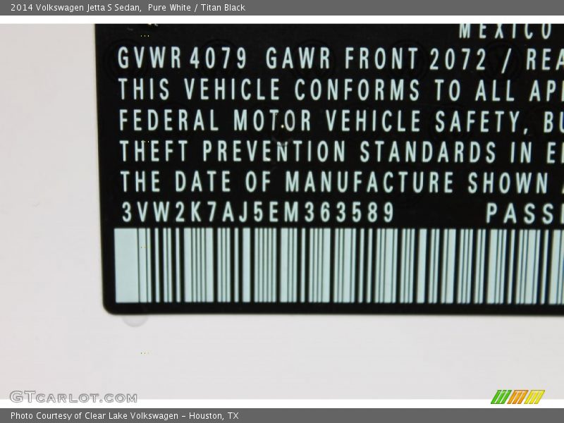 Pure White / Titan Black 2014 Volkswagen Jetta S Sedan