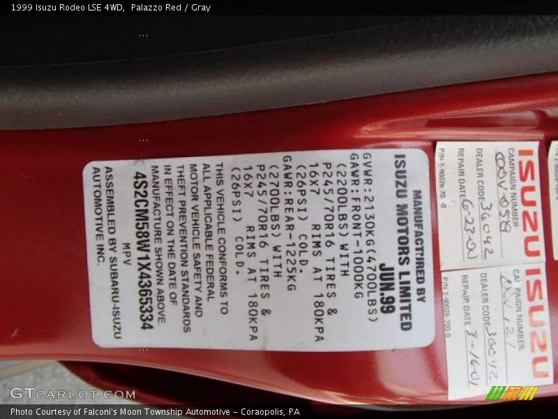 Palazzo Red / Gray 1999 Isuzu Rodeo LSE 4WD