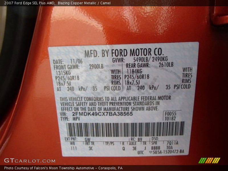 Blazing Copper Metallic / Camel 2007 Ford Edge SEL Plus AWD
