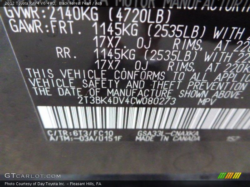 Black Forest Pearl / Ash 2012 Toyota RAV4 V6 4WD