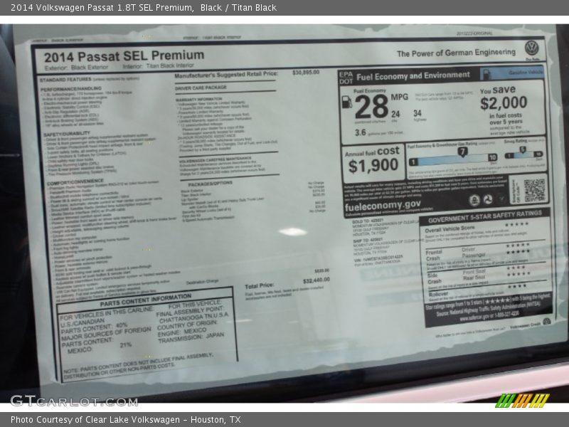  2014 Passat 1.8T SEL Premium Window Sticker