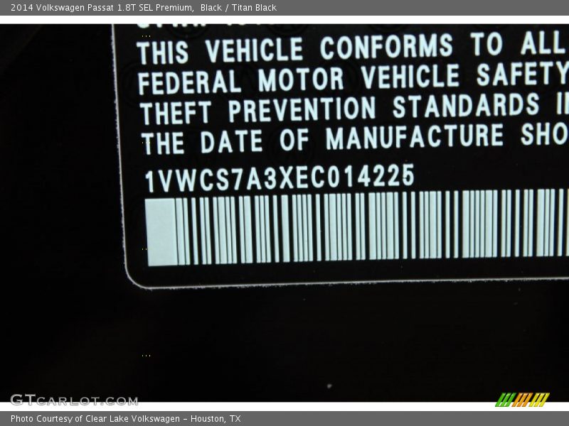 Black / Titan Black 2014 Volkswagen Passat 1.8T SEL Premium