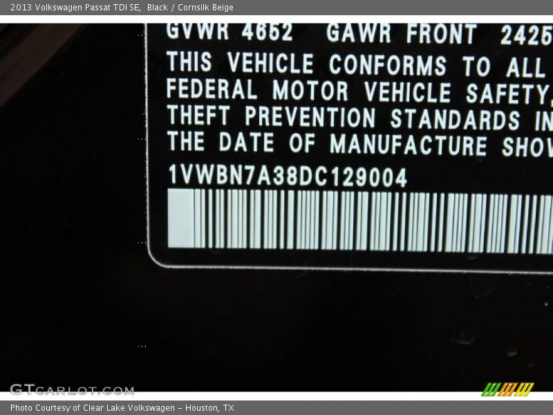 Black / Cornsilk Beige 2013 Volkswagen Passat TDI SE