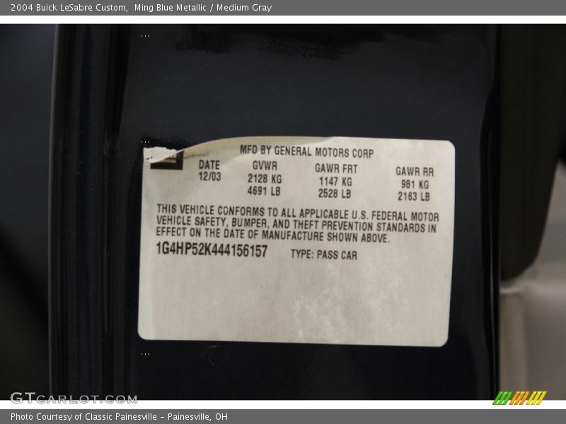 Ming Blue Metallic / Medium Gray 2004 Buick LeSabre Custom