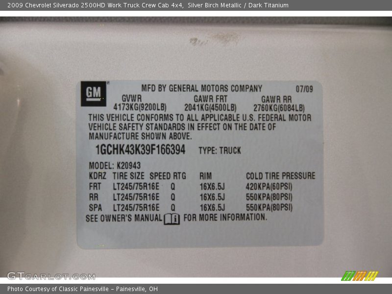 Silver Birch Metallic / Dark Titanium 2009 Chevrolet Silverado 2500HD Work Truck Crew Cab 4x4