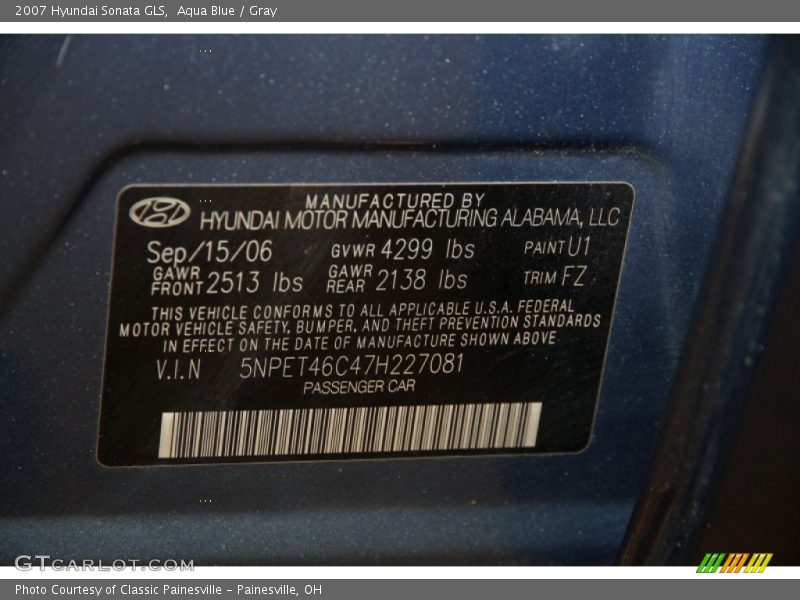 Aqua Blue / Gray 2007 Hyundai Sonata GLS