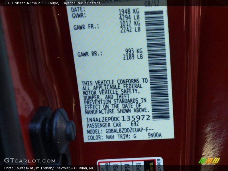 Cayenne Red / Charcoal 2013 Nissan Altima 2.5 S Coupe