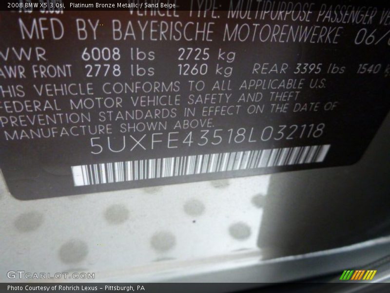 Platinum Bronze Metallic / Sand Beige 2008 BMW X5 3.0si