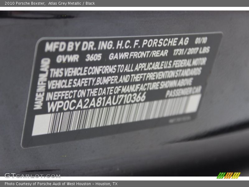 Atlas Grey Metallic / Black 2010 Porsche Boxster