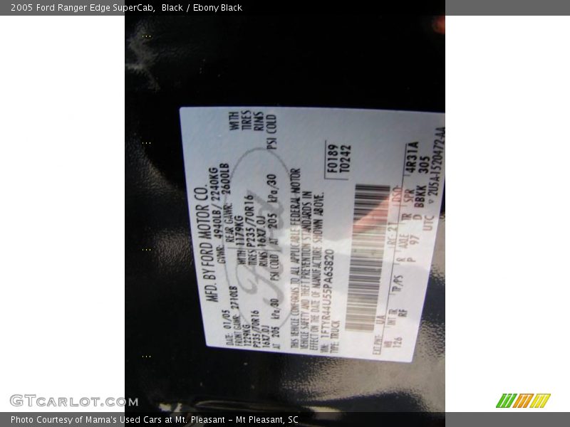 Black / Ebony Black 2005 Ford Ranger Edge SuperCab