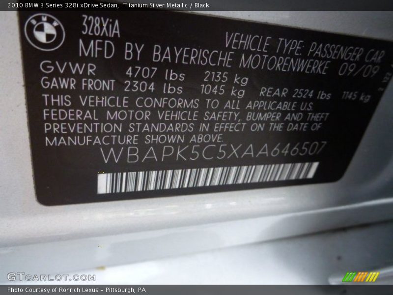 Titanium Silver Metallic / Black 2010 BMW 3 Series 328i xDrive Sedan